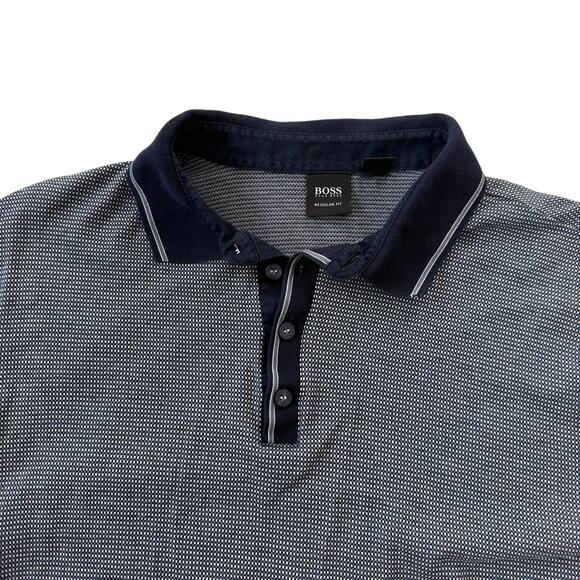 Boss Hugo Boss Navy Blue with white dot Mens Polo Size Large - Picture 3 of 9